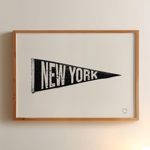 Vintage New York Pennant Flag Art, New York Black White Flag Poster, NYC Flag Wall Art Custom Pennant Flag Print, Digital Download