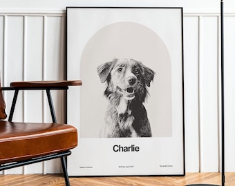 Pet Portrait Custom and Personalized, Pet Portrait from Photo, Pet Portrait Gift Poster, Wall Art Minimalist Custom Pet Portrait by Artica