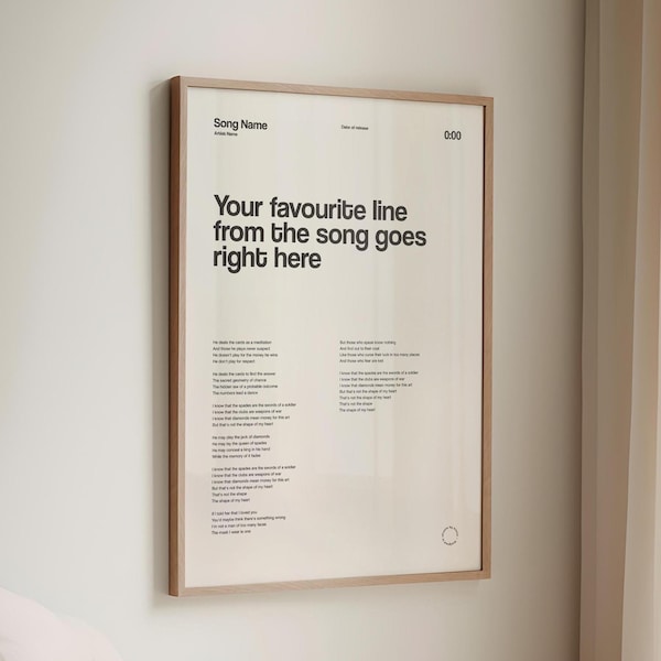Impresión de letras de canciones personalizadas, póster musical personalizado, impresión artística con letras personalizadas, arte mural con letras de canciones, regalo para amantes de la música con letras de canciones personalizadas