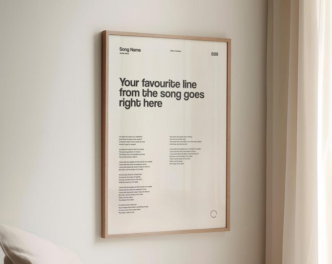 Custom Song Lyrics Print, Custom Music Poster, Personalised Lyrics Art Print, Song Lyric Wall Art, Custom Song Lyrics Gift Music Lover