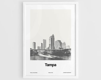 Tampa Print, City of Tampa Florida Poster, Tampa Skyline FL Downtown Tampa Cityscape Wall Art Minimalist Custom City Print by Artica