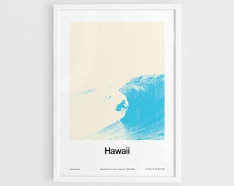 Hawaii Print, Pacific Ocean Poster, Hawaii Aloha Surfing Beach Wall Art, Island of Oʻahu Art Minimalist Custom City Print by Artica