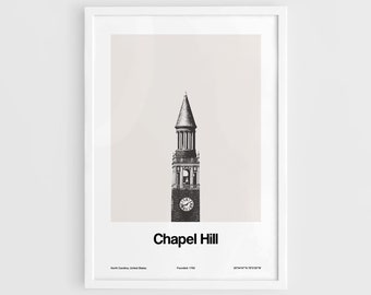 Chapel Hill Poster, Chapel Hill North Carolina Print, Chapel Hill NC Skyline Black White Chapel Hill Wall Art Minimalist Custom City Print