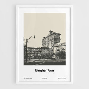 Downtown Binghamton NY Poster, Binghamton New York Print,  Binghamton Black White Photo, Binghamton Wall Art Minimalist Custom City Print