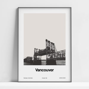 Vancouver Washington Poster, Vancouver WA Druck, Vancouver Vancouver Vancouver Interstate Bridge Wandkunst, minimalistischer benutzerdefinierter Stadtdruck