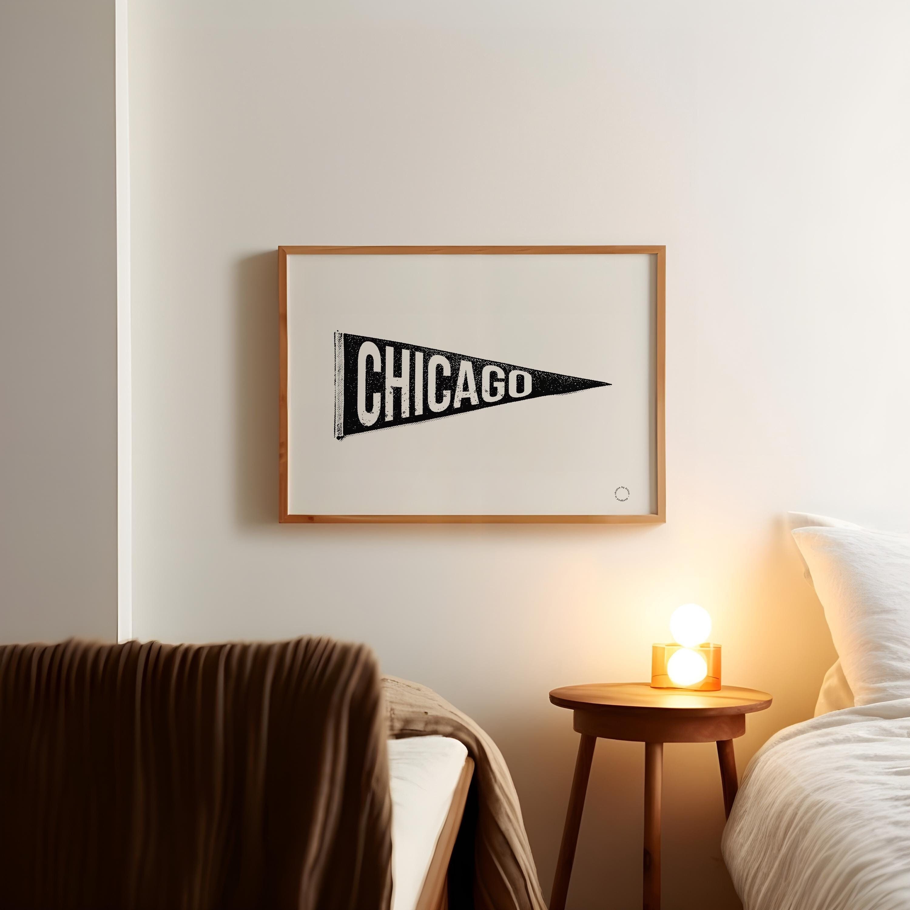 Chicago Pennant Flag Poster, Chicago Black White Print, Vintage Flag Chicago Wall Art Decor Custom Pennant Flag City Print, Digital Download