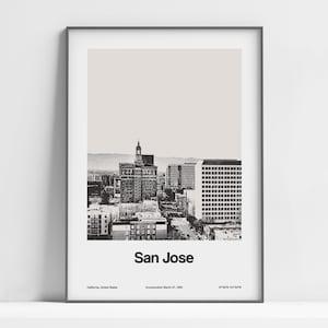 San Jose CA Poster, San Jose California Print, City of San Jose Skyline, San Jose Black White San Jose Wall Art Minimalist Custom City Print