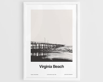 Virginia Beach Poster, Virginia Beach VA Print, Virginia Beach Fishing Pier Fotografie Wandkunst Minimalistischer Benutzerdefinierter Stadtdruck von Artica
