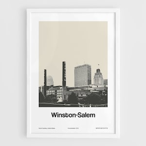 Winston-Salem NC Print, Winston Salem North Carolina Poster, Winston Salem NC Skyline Winston Tower Wall Art Minimalist Custom City Print