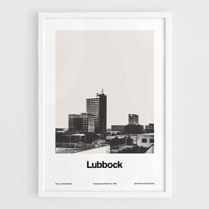 Lubbock Texas Print, Downtown Lubbock TX Poster, Lubbock Texas cityscape Photography Lubbock County Wall Art Minimalist Custom City Print