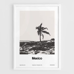 Mexico Poster, Mexico Art Print, Gulf of Mexico Photo, United Mexican States Travel Black White Mexico Wall Art Minimalist Custom City Print