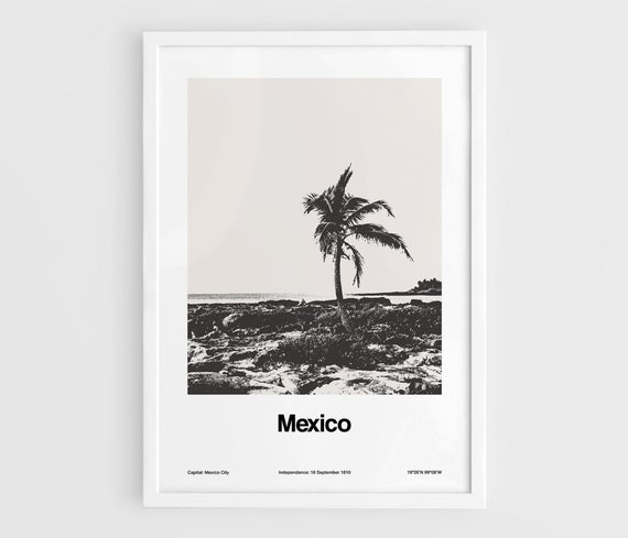 Mexico Poster, Mexico Art Print, Gulf of Mexico Photo, United Mexican States Travel Black White Mexico Wall Art Minimalist Custom City Print