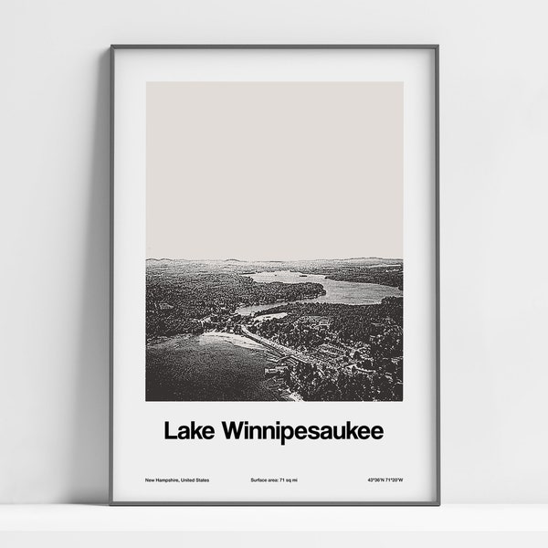 Lake Winnipesaukee NH Print, Lake Winnipesaukee New Hampshire Poster, Mount Major Alton New Hampshire Wall Art Minimalist Custom City Print