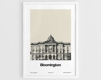 Bloomington IL Print, Bloomington Illinois Poster, Downtown Bloomington McLean County Court House Wall Art Minimalist Custom City Print