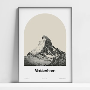 Matterhorn Print, Matterhorn mountain Poster, Matterhorn Zermatt Swiss Alpen Mountains Cervino Wall Art Minimalist Custom Mountain Print