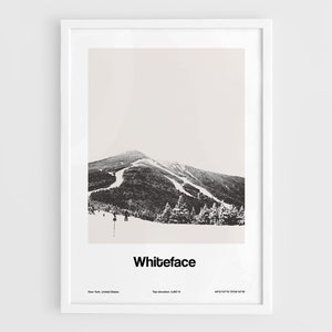 Whiteface Mountain Skyline Poster, Whiteface Skiing New York Print, Adirondack Mountains Photo Wall Art Minimalist Custom Mountain Print