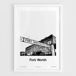 Impresión de Fort Worth Texas, cartel de Fort Worth Stockyards, fotografía de Fort Worth, arte de pared de Fort Worth TX minimalista impresión de ciudad personalizada por Artica