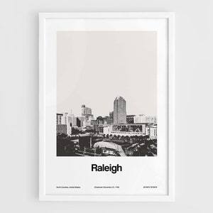 Raleigh NC Print, Raleigh Skyline Poster North Carolina, Raleigh City of Oaks Wall Art Minimalist Custom City Print by Artica