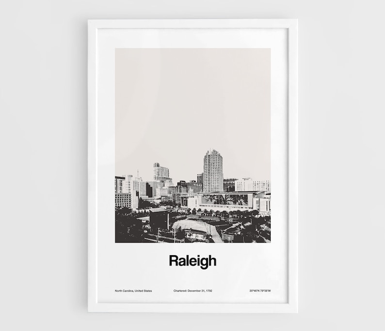 Raleigh NC Print Raleigh Skyline Poster North Carolina | Etsy
