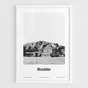 Boulder CO poster, Boulder Colorado print, Boulder Colorado Mountains, Boulder Black White Photo Wall Art Minimalist Custom Town Print