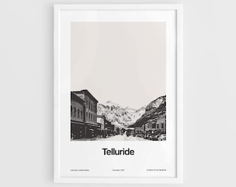 Telluride Colorado, Telluride CO, póster de Telluride, impresión del centro de Telluride, arte mural minimalista de Telluride, impresión personalizada de la ciudad de Artica
