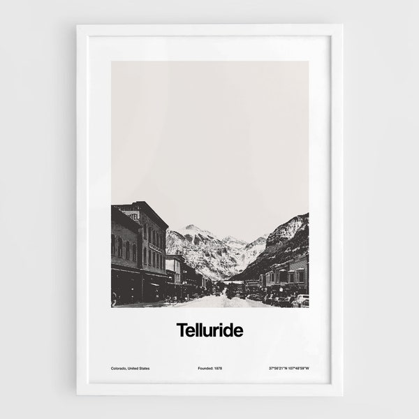 Telluride Colorado, Telluride CO, Telluride Poster, Telluride Downtown print, Telluride Wall Art Minimalist Custom City Print by Artica