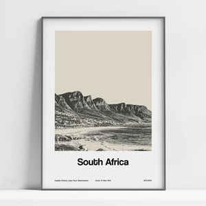 Wydruk z RPA, Plakat z RPA, Cape Town Podróż z RPA Czarno-biały wystrój Sztuka ścienna z Cape Town Minimalistyczny niestandardowy wydruk z miasta