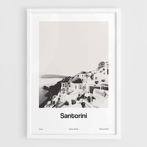 Santorini Skyline Poster, Santorini Print, Thira Santorini Griekenland Egeïsche Zee Oia Pano Meria Wall Art Minimalistische Aangepaste City Print door Artica