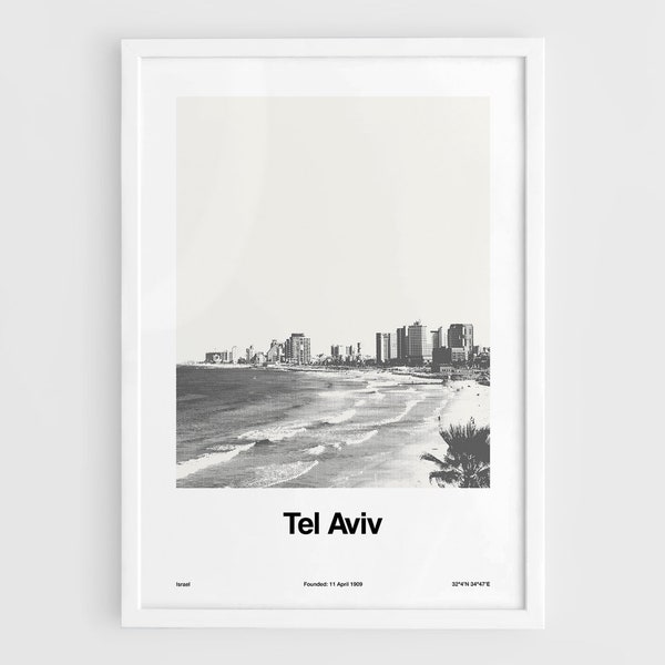 Tel Aviv Poster, Tel Aviv Druck, Tel Aviv Skyline, Tel Aviv Israel Schwarz Weiß Foto Reise Tel Aviv Wandkunst Minimalistisch Custom City Print