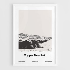 Copper Mountain Print, Copper Mountain Colorado Poster, Colorado Mountains Landschap CO Wall Art Minimalistische Aangepaste Bergen Print