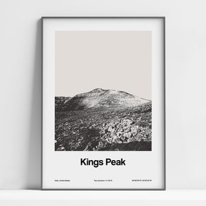 Kings Peak UT Print, Kings Peak Utah Mountains Poster, Kings Peak Mount, Uinta Mountains Utah Wall Art Minimalist Custom Mountain Print