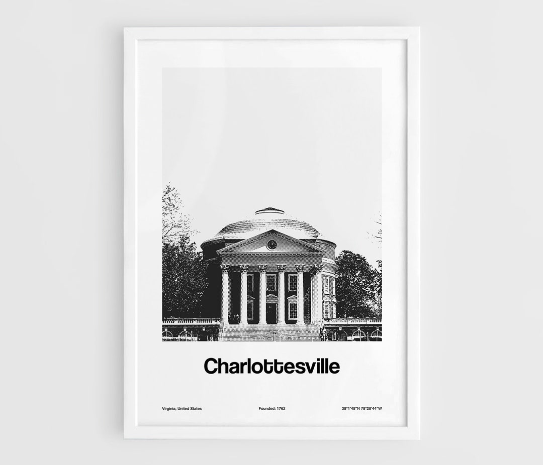 Charlottesville VA Poster, Charlottesville Virginia Print, Charlottesville Skyline Black White