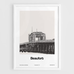 Beaufort SC Print, Beaufort South Carolina Poster, Richard V. Woods Memorial Bridge Beaufort River Wall Art Minimalist Custom City Print