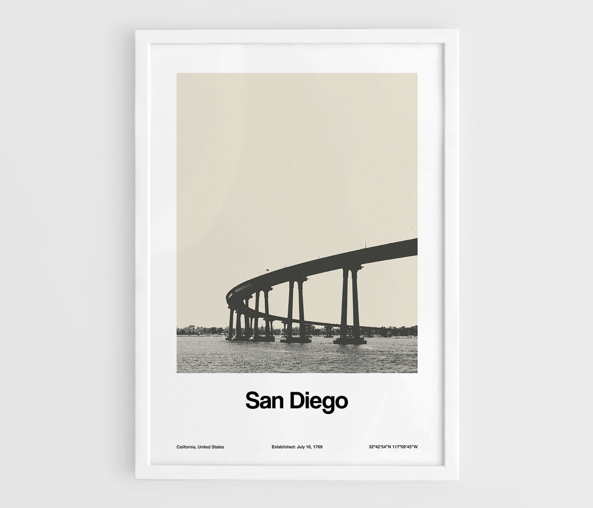 San Diego Print, San Diego Coronado Bridge Poster, San Diego California Wall Art San Diego CA Skyline Minimalist Custom City Print by Artica