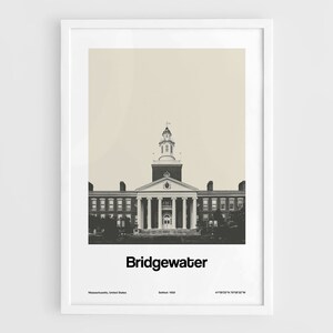 Bridgewater MA Print, Bridgewater Massachusetts Poster, Bridgewater Black White Photo, Bridgewater Wall Art Minimalist Custom City Print