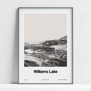 Williams Lake Print, Williams Lake Columbia Británica Cartel, Williams Lake BC Canadá, Williams Lake Wall Art Minimalista Impresión de ciudad personalizada