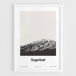 Suikerbroodberg poster, Sugarloaf Maine Mountains print, Carrabasset Valley winter Town print muur kunst minimalistische aangepaste stad print