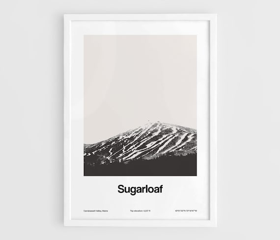 Sugarloaf Mountain Poster, Sugarloaf Maine Mountains Print, Carrabassett Valley Winter Town Print Wall Art Minimalist Custom Town Print