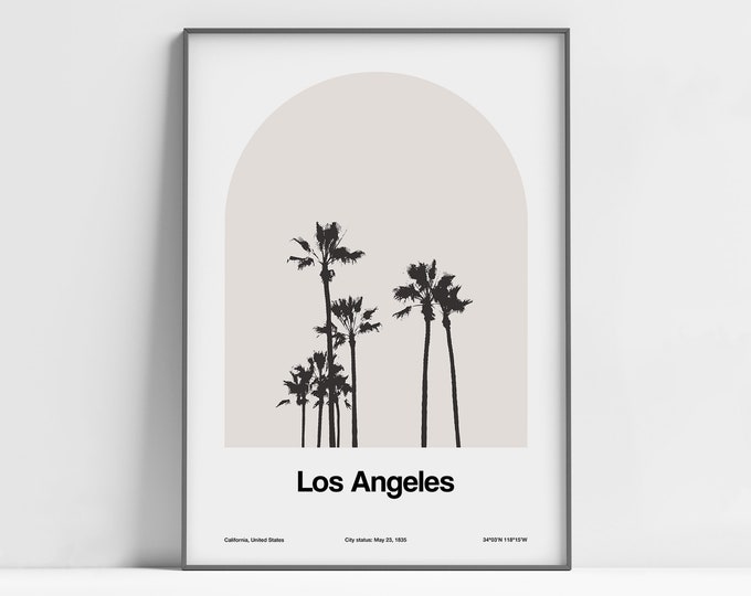 Los Angeles Palms Poster, Los Angeles Palm Trees Print, Los Angeles California Travel Photo, LA Palms Wall Art Minimalist Custom City Print