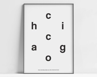 Póster de tipografía de Chicago, Chicago Illinois Print, Chicago skyline Wall Art, Chicago landmark Minimalist Art Custom City Typography Print