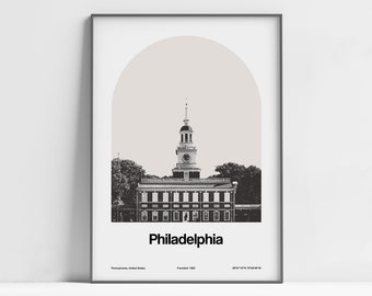 Philadelphia Pennsylvania Print, Philadelphia PA Poster, Philadelphia Independence Hall Black White Wall Art Minimalist Custom City Print