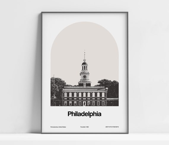 Philadelphia Pennsylvania Print, Philadelphia PA Poster, Philadelphia Independence Hall Black White Wall Art Minimalist Custom City Print
