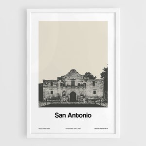 Alamo Mission in San Antonio Print, San Antonio TX Poster, San Antonio Texas Mision de Alamo Wall Art Minimalist Custom City Print by Artica