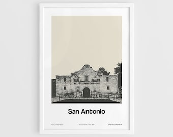 Alamo Mission in San Antonio Print, San Antonio TX Poster, San Antonio Texas Mision de Alamo Wall Art Minimalist Custom City Print by Artica