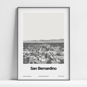 San Bernardino CA Print, San Bernardino California Poster, San Bernardino Black White Wall Art Minimalist Custom City Print