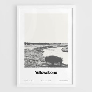 Yellowstone National Park Poster, Grazing Bison Animals Yellowstone Park Custom Travel Gift Wall Art Minimalist Custom Park Print by Artica