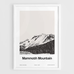 Mammoth Mountain Poster, Mammoth Mountain California Print, Town of Mammoth Lakes Inyo National Forest Wall Art Minimalist Custom Town Print
