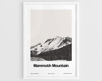 Mammoth Mountain Poster, Mammoth Mountain California Print, Town of Mammoth Lakes Inyo National Forest Wall Art Minimalist Custom Town Print