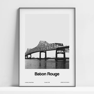 Baton Rouge Louisiana Print, Baton Rouge LA Poster, Baton Rouge New Bridge Horace Wilkinson Bridge Wall Art Minimalist Custom City Print