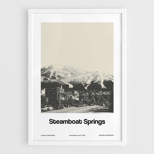 Steamboat Springs CO Print, Steamboat Springs Colorado Mountain Poster, Benutzerdefinierte Winterstadt Wandkunst Minimalistischer benutzerdefinierter Stadtdruck von Artica